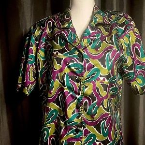 Vintage 80s Colorful Abstract Print Short Sleeved Button Down
